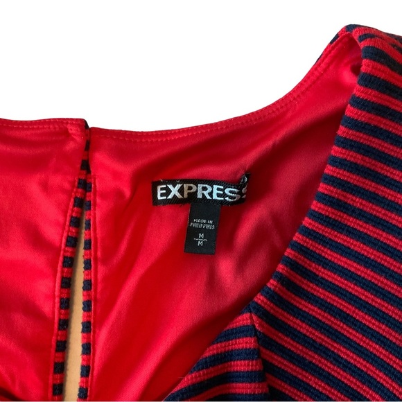 EXPRESS Red Navy Blue Striped Skater DRESS size M - Picture 5 of 6